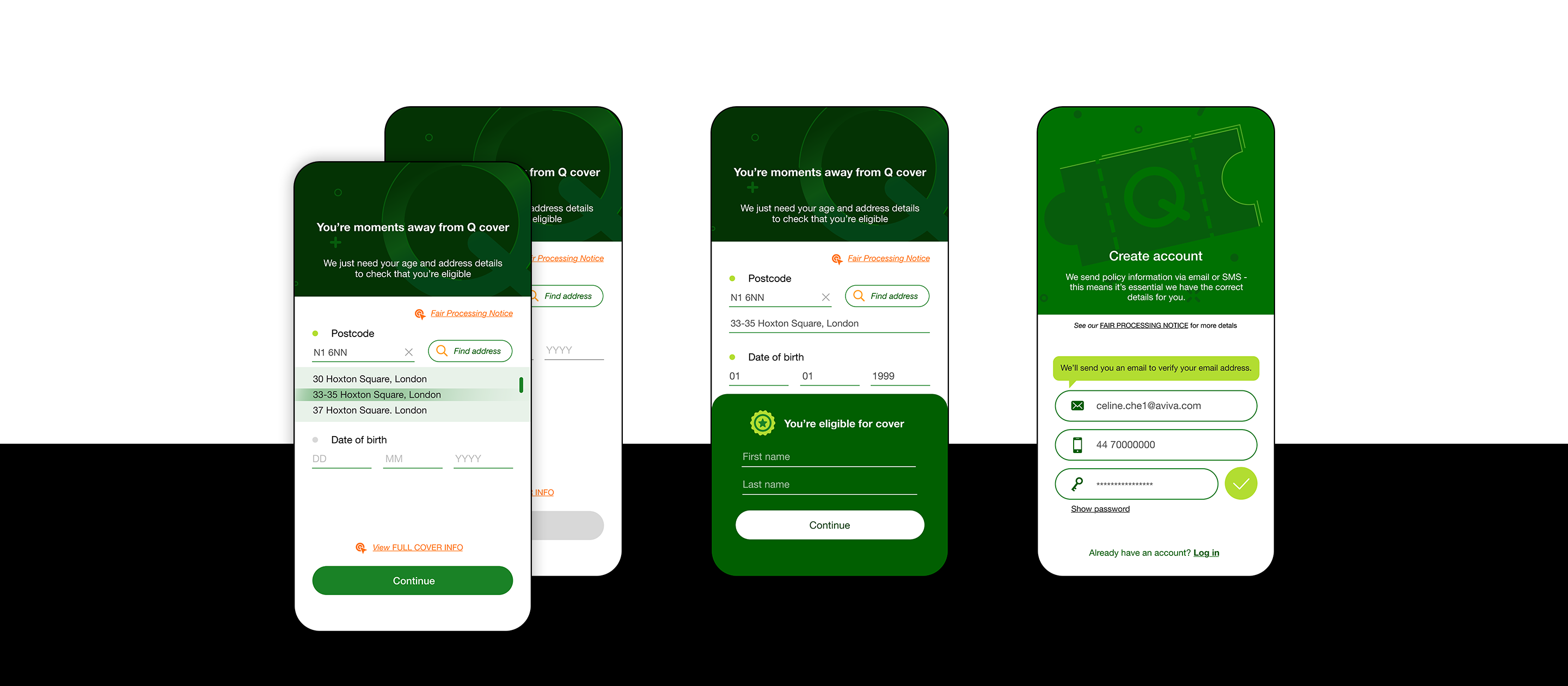 Two-question quote flow in the Q app
